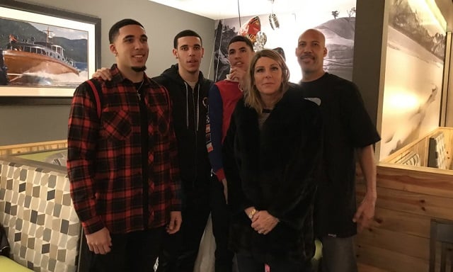 Tina Ball with her husband LaVar and her sons Lonzo, LaMelo, and LiAngelo.