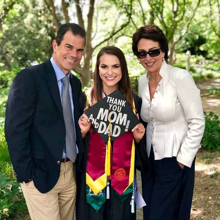 Camille with her parents after became a Virginia Tech Alumna